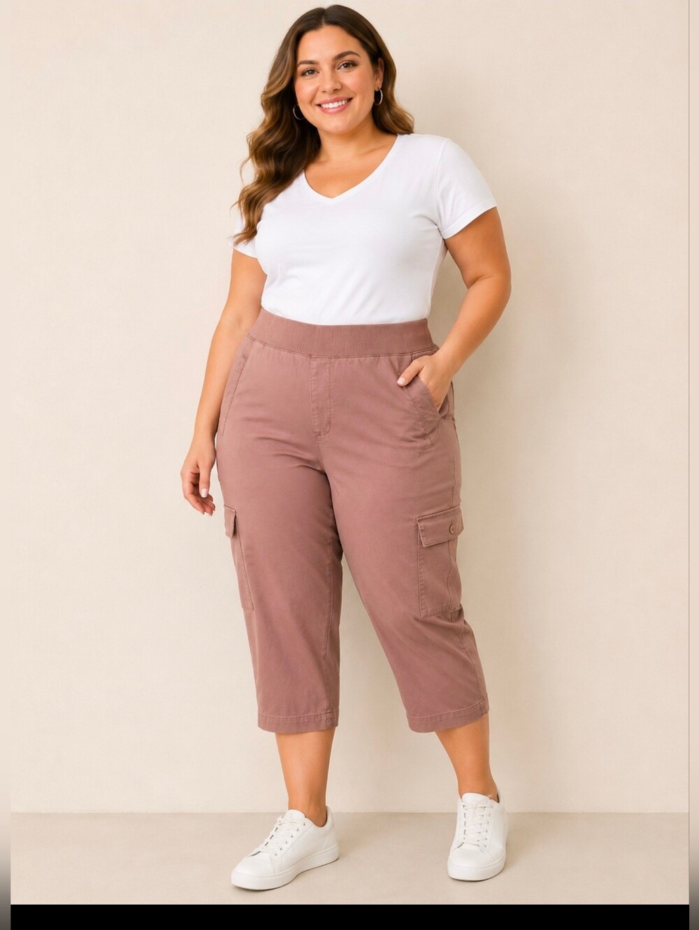 Intro Love The Fit Phoebe Cargo Capri Pants 16W Burro Cropped Relaxed Leg